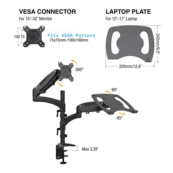 Stance EasyMount Hybrid Monitor Arm With Laptop Tray